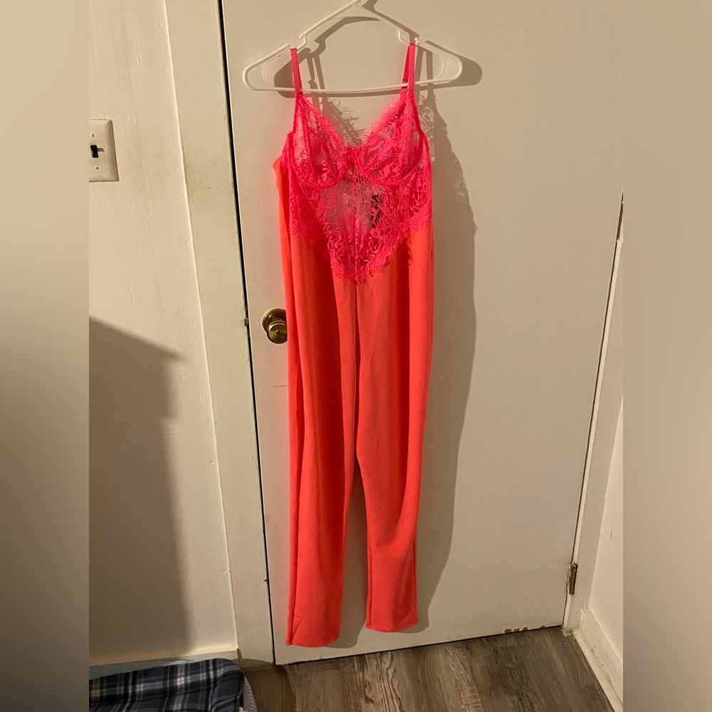 Hot pink pants romper